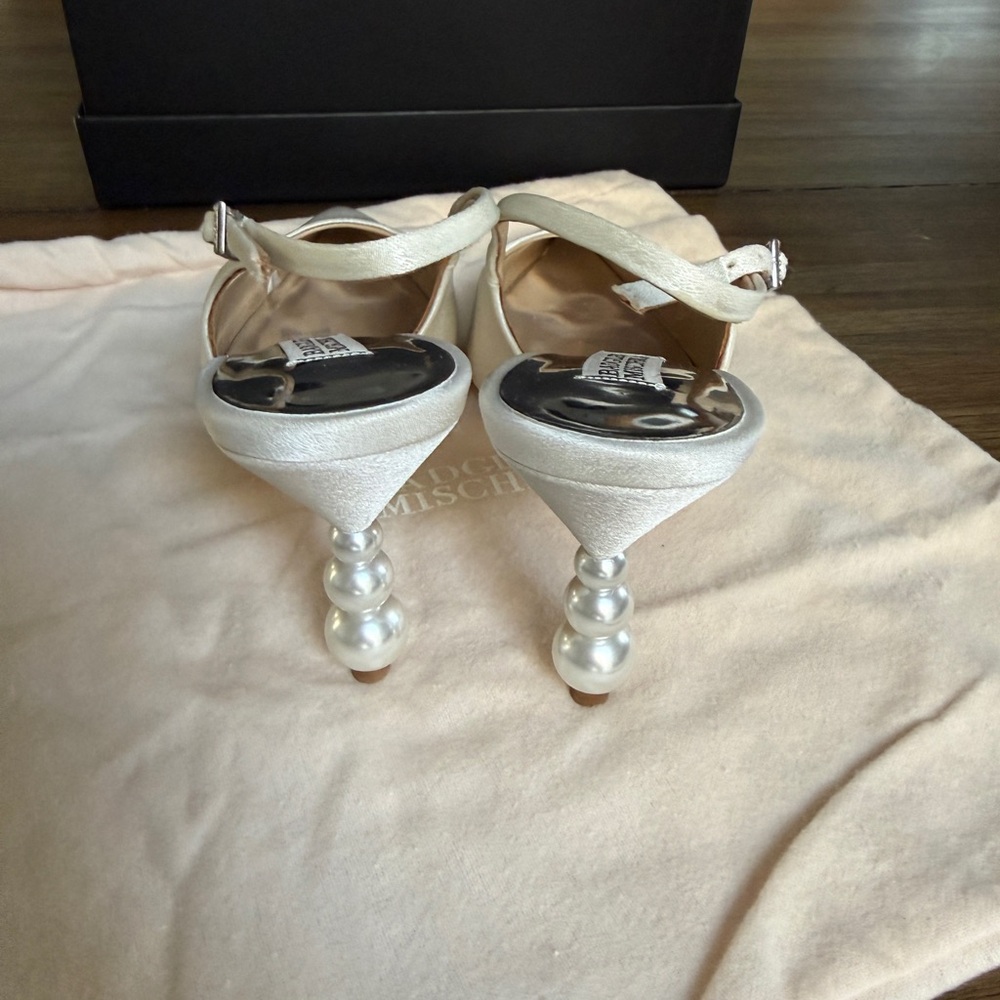 Badgley Mischka Beatrix Pointed-Toe Slingback Heels with Pearl-Beaded Heel - Picture 3 of 6